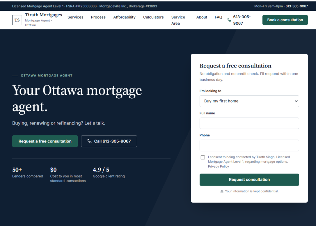 Screenshot of Tirath Mortgages